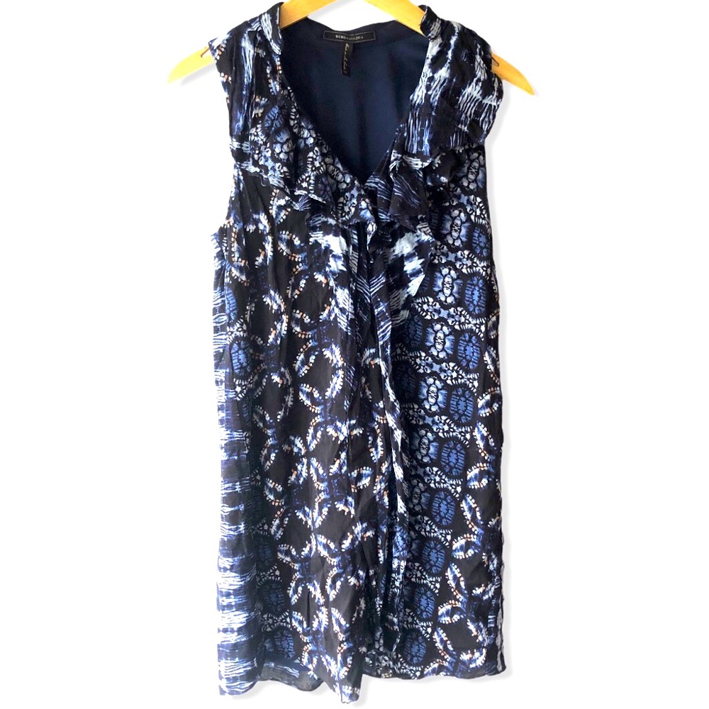 BCBGMaxazria Blue‎ Rufffle Front Sleeveless Dress
